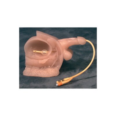 male catheter model for catheter insertion practice, lifelike synthetic tissue, viscoelastic urethra, Health Edco, 26104