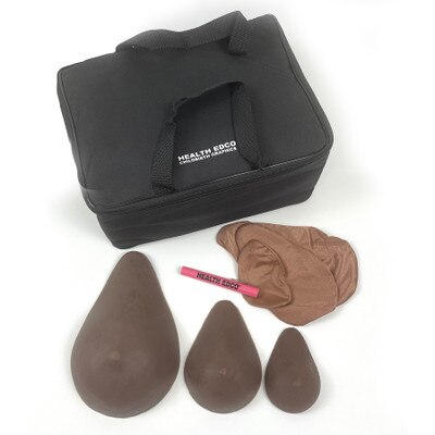 ABC Cup BSE Model Set, three brown breast self-exam models and case, women's health education tools, Health Edco, 26540E