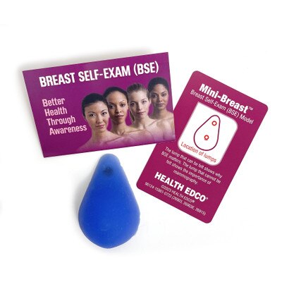 Mini-Breast Model, Translucent Blue, breast health education model, breast self-exam guide, and lump key, Health Edco, 26912