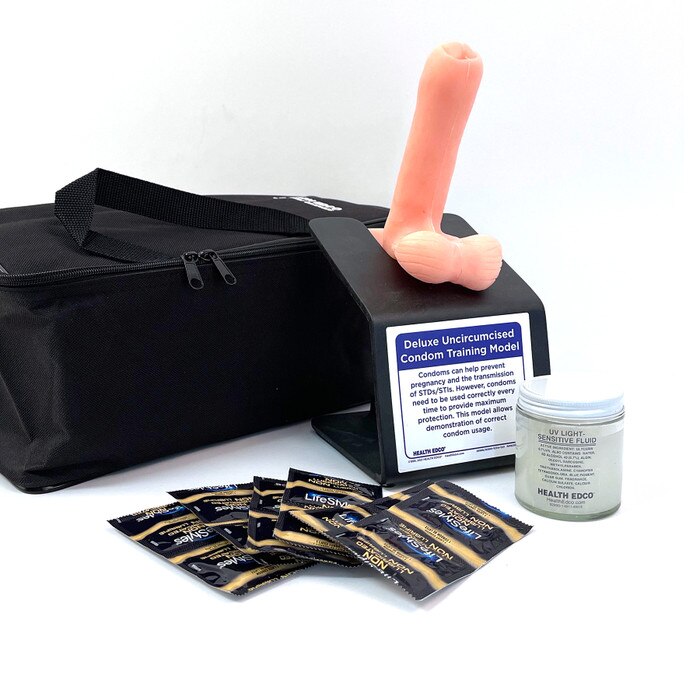 Deluxe Uncircumcised Condom Training Model in beige skin tone, sex education and health teaching model, Health Edco 26990