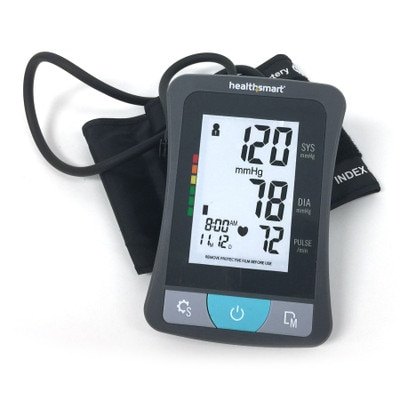 large digital display upper arm blood pressure monitor with memory-irregular heartbeat detection-120 readings, two user capable, Health Edco, 30267