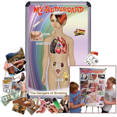 My BodyBoard Dangers of Smoking Set, interactive magnetic display with body background and magnets depicting negative smoking effects, Health Edco, 30347