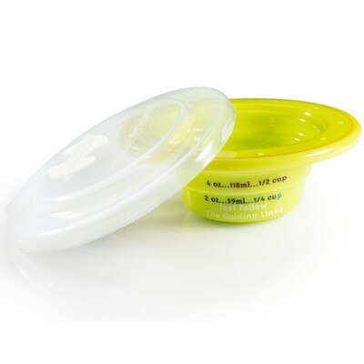 Kids 6oz Start Right Bowls Set of 4, neon green measuring bowls clear plastic lid, 30501, Health Edco