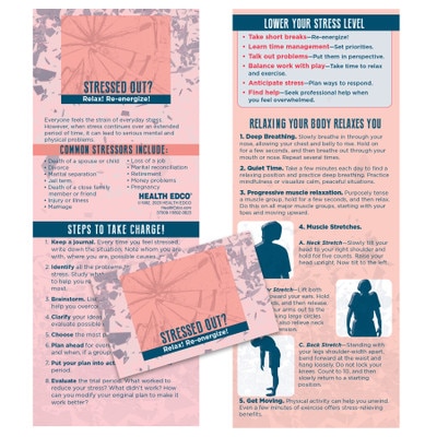 Managing Stress Mini Pocket Guide health education pamphlet from Health Edco, stress management products and materials, 37009