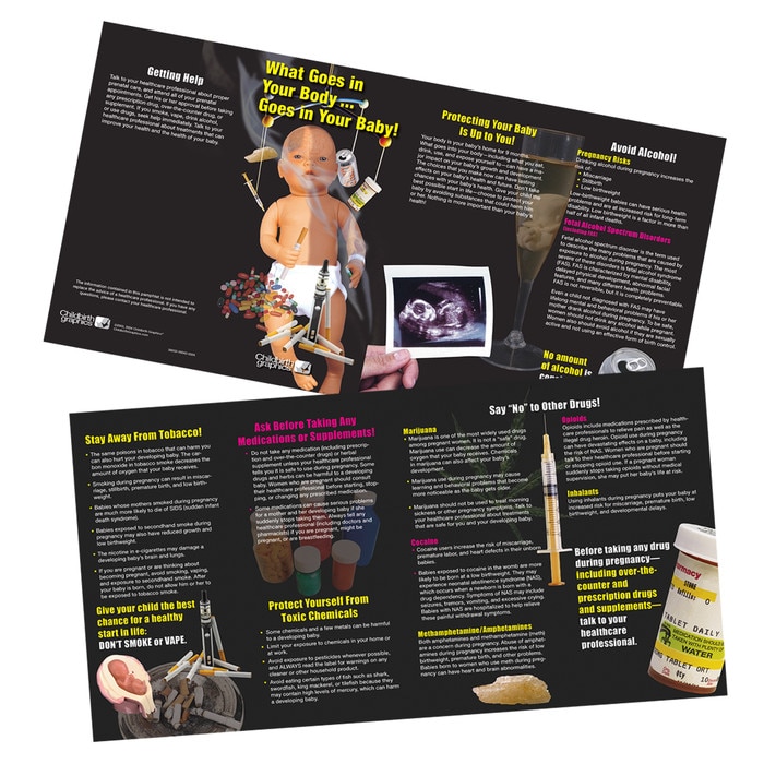 What Goes in Your Body Goes in Your Baby pregnancy education pamphlet by Childbirth Graphics to deter substance abuse, 38032