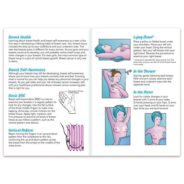 Teen Breast Health Pamphlet, breast health teaching materials for teen girls, four-panel color pamphlet, Health Edco, 38066