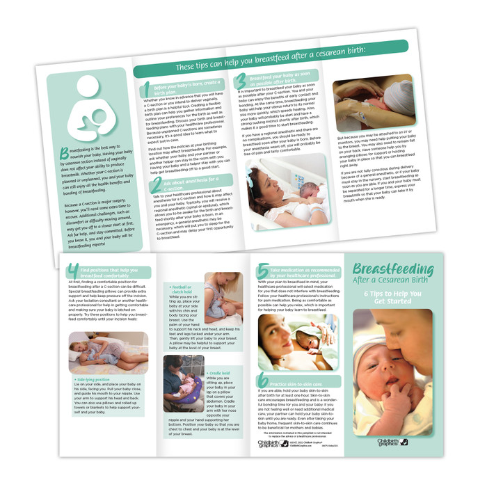 Breastfeeding After a Cesarean Pamphlet, color breastfeeding education handout with 8 panels, Childbirth Graphics, 38079