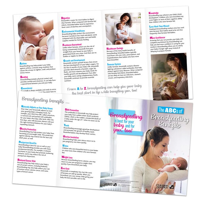 The ABCs of Breastfeeding Benefits educational pamphlet from Childbirth Graphics explaining breastfeeding's benefits, 38138