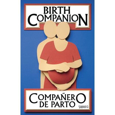 Birth Companion booklet English/Spanish cover image, photographic reference of labor comfort measures, Childbirth Graphics, 38524