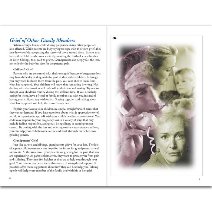 Coping With Pregnancy Loss 16-page booklet center spread image, booklet discusses emotions and grieving process, Childbirth Graphics, 38579