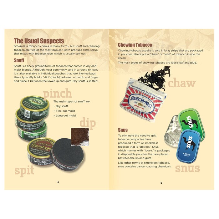 Smokeless Tobacco Booklet for health education from Health Edco, booklet pages showing smokeless tobacco dental damage, 40014