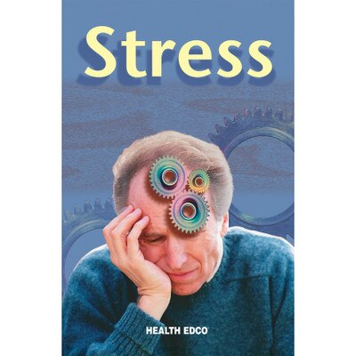 Stress 16-page booklet cover, older man with gears in head holding side of face, Health Edco, 40045