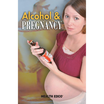 Alcohol and Pregnancy 16-page booklet cover, pregnant woman holding bottle of beer, Health Edco, 40053