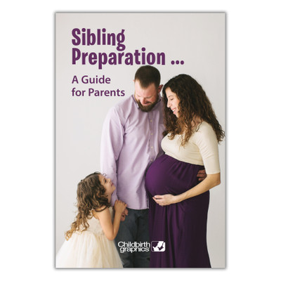 Sibling Preparation for Parents 16-page booklet cover, pregnant mom daughter holding mom's tummy, Childbirth Graphics, 40431