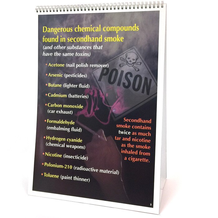 Secondhand Smoke 6-panel spiral bound flip chart panel 2 teaching notes, dangerous chemical compounds explained, Health Edco, 43110