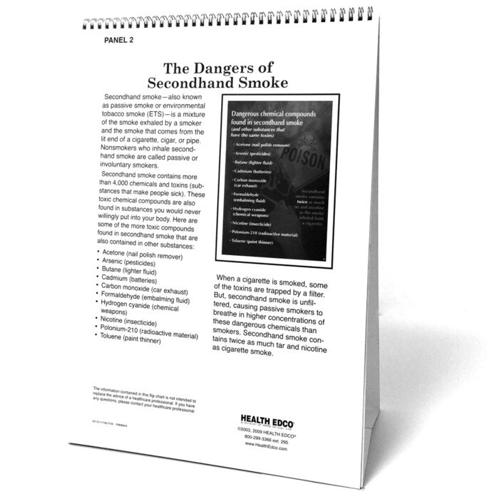 Secondhand Smoke 6-panel spiral bound flip chart panel 2 teaching notes, dangerous chemical compounds explained, Health Edco, 43110