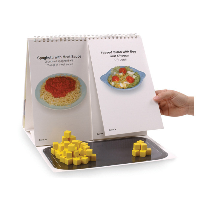 Food Choices Interactive Flip Chart inside spaghetti tossed salad yellow cubes fat calories carbs, Health Edco, 43135
