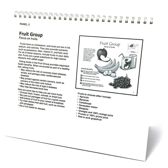 Nutrition During Pregnancy 14 panel spiral-bound flip chart panel 5 back teaching notes, fruit group explanation, Childbirth Graphics, 43164