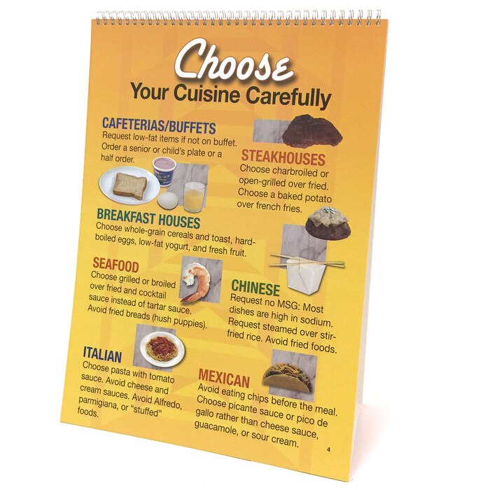 Healthy Eating Out 6-panel spiral bound flip chart panel 4 choose your cuisine carefully tips, Health Edco, 43174