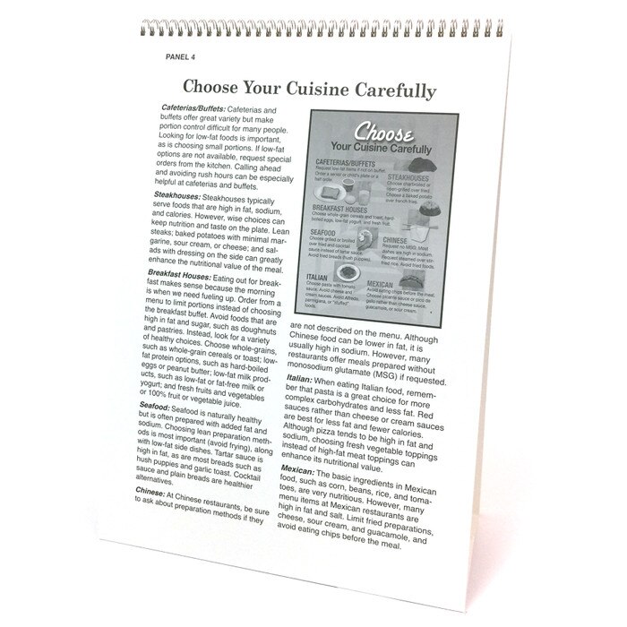 Healthy Eating Out 6-panel spiral bound flip chart panel 4 back teaching notes tips explained, Health Edco, 43174