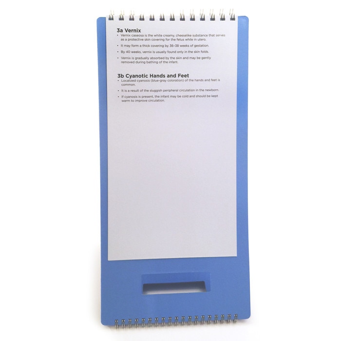 Healthy Newborns Flip Chart for childbirth education by Childbirth Graphics, panel script on newborn vernix & cyanosis, 43303