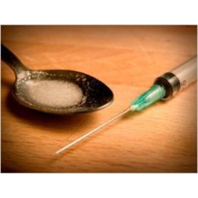 Heroin Rising Cheap Addictive Deadly DVD, closeup of spoon and syringe, Health Edco, 48859