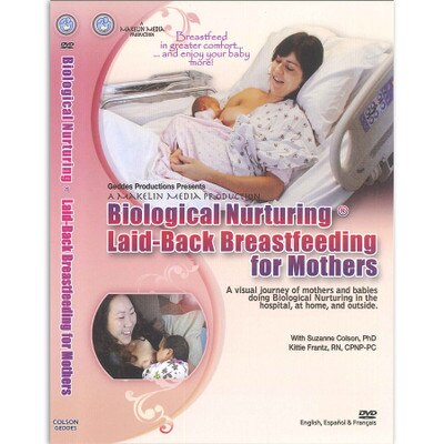 laid back breastfeeding in hospital home outside DVD cover, two images of moms breastfeeding, Childbirth Graphics, 48879