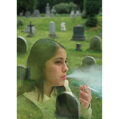 Tobacco and Death Perfect Together DVD, young female smoking with cemetery in background, Health Edco, 49453