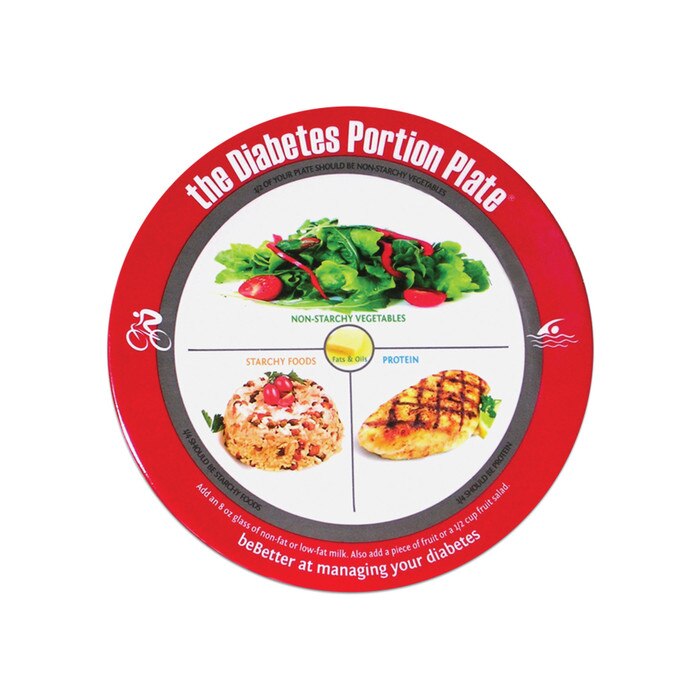 Diabetes Portion Plate real food red bordered plastic plate divided in sections food photos food groups, Health Edcom 50324