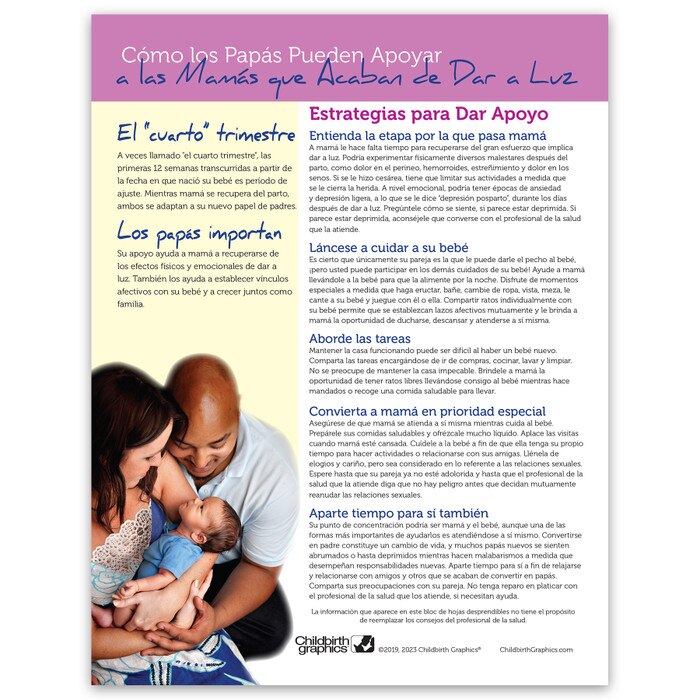 How Fathers Can Support the Postpartum Mom Tear Pad, Childbirth Graphics childbirth education handout, Spanish side 52082