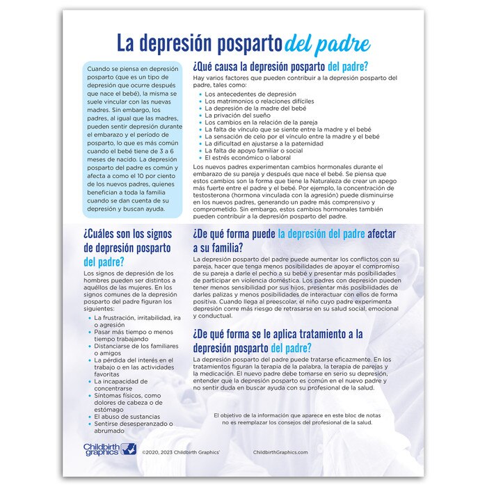 Postpartum Depression in Fathers Tear Pad from Childbirth Graphics, Spanish side handout to educate new dads, 52083