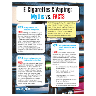 E-Cigarettes and Vaping Tear Pad, health education leaflet covering the health risks of vaping devices, Health Edco, 52196