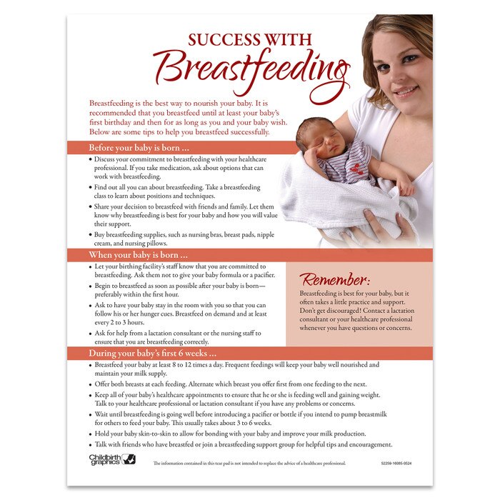 Success With Breastfeeding Tear Pad for lactation education by Childbirth Graphics, English side of breastfeeding tips, 52259