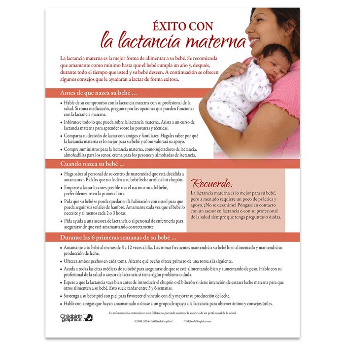 Success With Breastfeeding Tear Pad for lactation education by Childbirth Graphics, Spanish side of breastfeeding tips, 52259