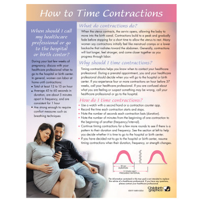 How to Time Contractions 4-color tear pad, questions answers diagram, Childbirth Graphics, 52517