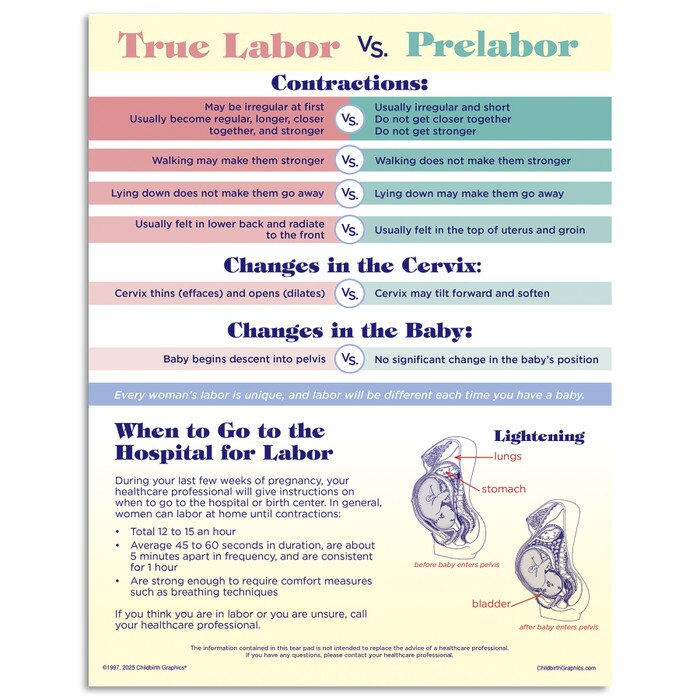 Signs of Labor Tear Pad by Childbirth Graphics for childbirth education and teaching about labor and cervical changes, 52567