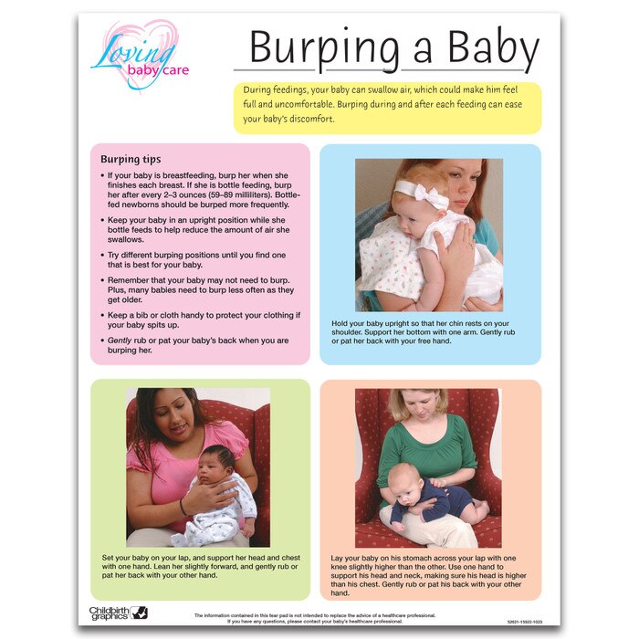 Loving Baby Care: Burping a Baby Tear Pad, parenting education materials, English side, Childbirth Graphics, 52621