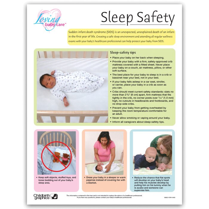 Loving Baby Care: Sleep Safety Tear Pad, infant sleep safety educational handout for new parents, Childbirth Graphics, 52622