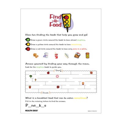 Find a Food Tear Pad, activities for children go slow and whoa, Health Edco, 52624