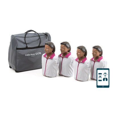 Little Anne QCPR-4-Pack-Brown, CPR training manikins set of four in brown skin tone with accessories, Health Edco, 56040