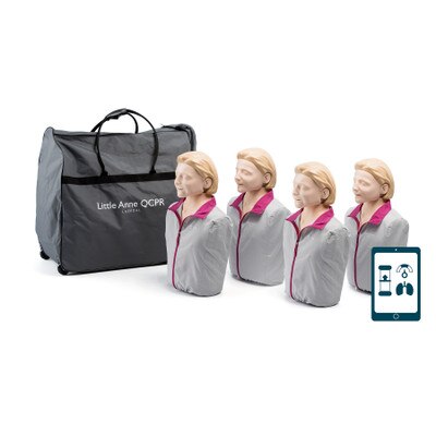 Little Anne QCPR Manikin 4-Pack, four pack of CPR training models for CPR procedure training with case, Health Edco, 56199