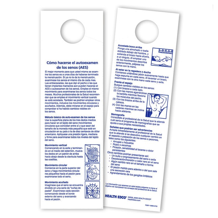 Multi-Pattern BSE Shower Card, Spanish, breast self-exam teaching tool for health education in Spanish, Health Edco, 70287