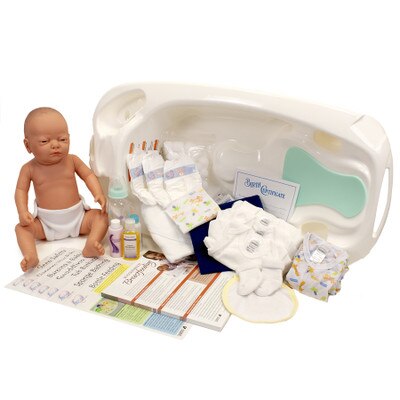 Newborn Care Kit for childbirth education and infant care teaching tool, Childbirth Graphics with doll and care items, 75415