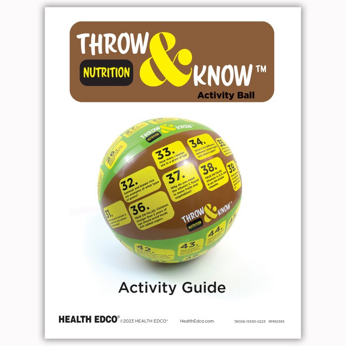 Nutrition Throw & Know Activity Guide, health education guide with questions and answers about nutrition, Health Edco, 78006