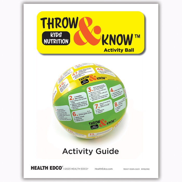 Kids Nutrition Throw & Know Activity Ball, health education activity guide that comes inflatable ball, Health Edco, 78007