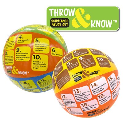 Substance Abuse Throw & Know Activity Ball Set, two health education balls with drug and tobacco questions, Health Edco, 78012