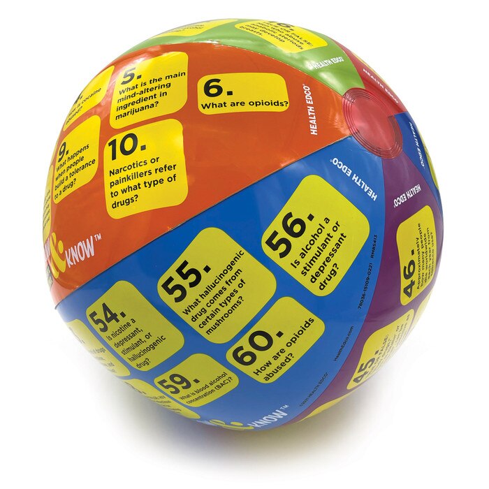 Drugs and Alcohol Throw & Know Activity ball, health education teaching activity with question ball, Health Edco 78036