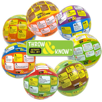Throw & Know Activity Ball Set, seven inflatable health education question balls on many health topics, Health Edco, 78041