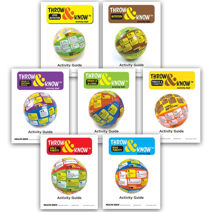 Throw & Know Activity Ball Set, seven activity guides to go with the seven health education balls, Health Edco, 78041