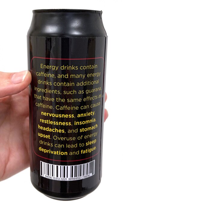 Power Down Energy Drinks Display, health education energy drink label stating energy drink health effects, Health Edco, 78818